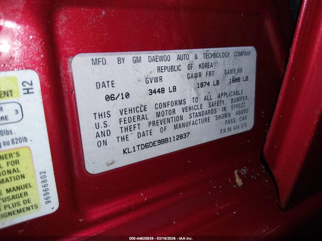 Продаж на аукціоні авто 2011 Chevrolet Aveo 1lt, vin: KL1TD6DE9BB112837, номер лоту: 44625939