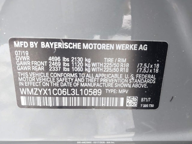 2020 Mini Countryman Cooper S მანქანა იყიდება აუქციონზე, vin: WMZYX1C06L3L10589, აუქციონის ნომერი: 44625985
