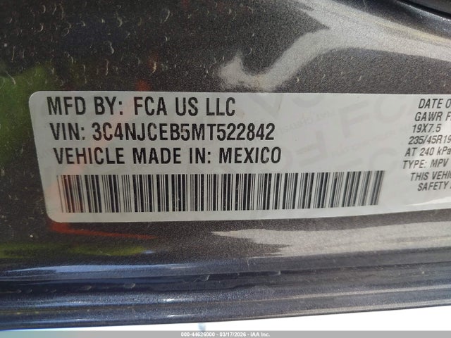 2021 Jeep Compass 80th Anniversary Fwd მანქანა იყიდება აუქციონზე, vin: 3C4NJCEB5MT522842, აუქციონის ნომერი: 44626000