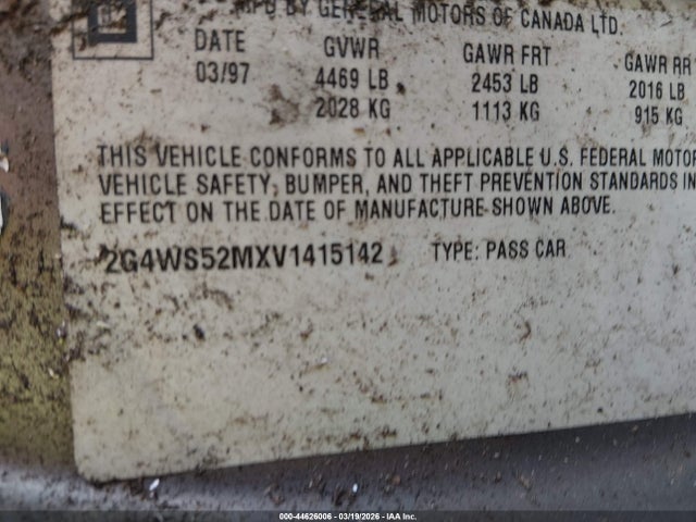 44626006 :رقم المزاد ، 2G4WS52MXV1415142 vin ، 1997 Buick Century Custom مزاد بيع