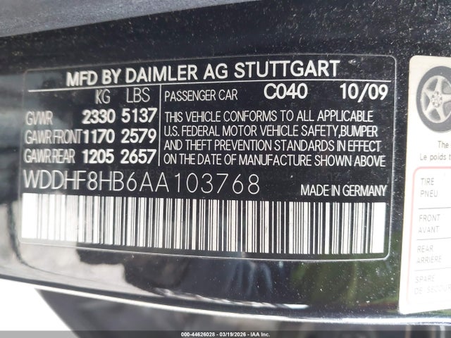 44626028 :رقم المزاد ، WDDHF8HB6AA103768 vin ، 2010 Mercedes-benz E 350 4matic مزاد بيع