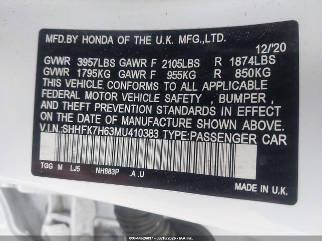 2021 HONDA CIVIC SHHFK7H63MU410383 Photo 8