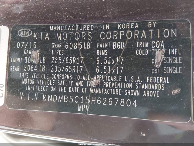 KNDMB5C15H6267804 KIA SEDONA LX