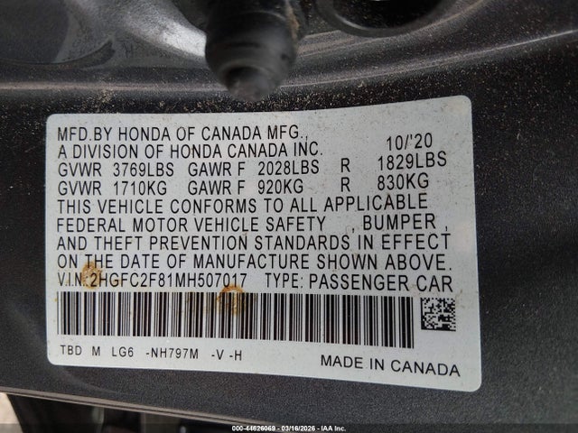 Honda Civic Sport 2021 2HGFC2F81MH507017 Image 9