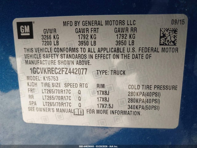 1GCVKREC2FZ442077 Chevrolet Silverado 1500 1lt