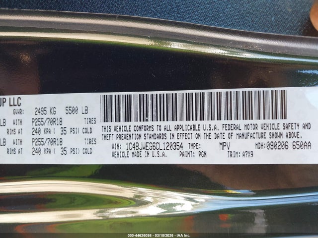 Продаж на аукціоні авто 2012 Jeep Wrangler Unlimited Sahara, vin: 1C4BJWEG6CL120354, номер лоту: 44626098