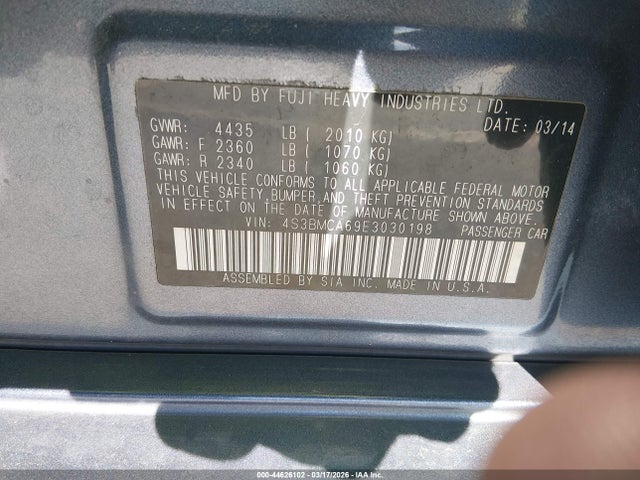 2014 Subaru Legacy 2.5i მანქანა იყიდება აუქციონზე, vin: 4S3BMCA69E3030198, აუქციონის ნომერი: 44626102