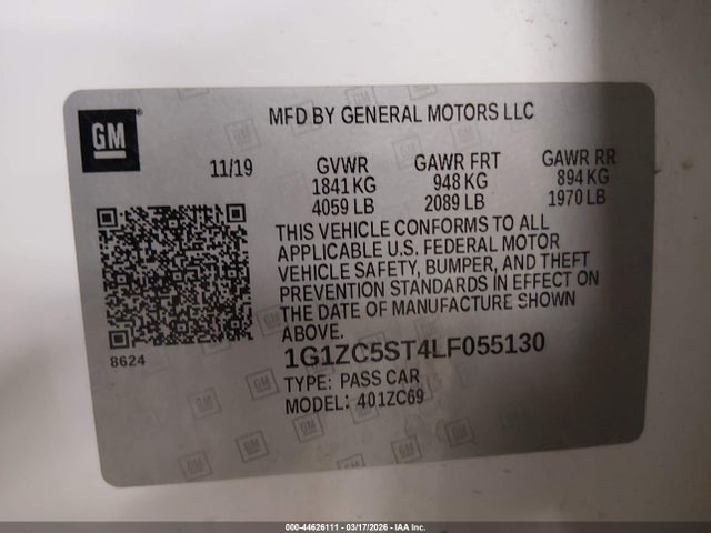 Продаж на аукціоні авто 2020 Chevrolet Malibu Fwd 1fl, vin: 1G1ZC5ST4LF055130, номер лоту: 44626111