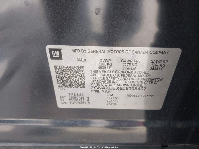 2GNAXLEX6L6108407 Chevrolet Equinox Fwd Lt 2.0l Turbo