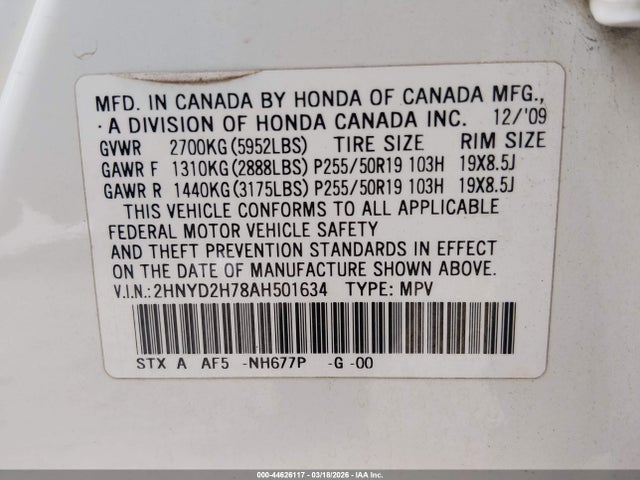 Aukcja sprzedaży 2010 Acura Mdx Advance Package, vin: 2HNYD2H78AH501634, numer aukcji: 44626117