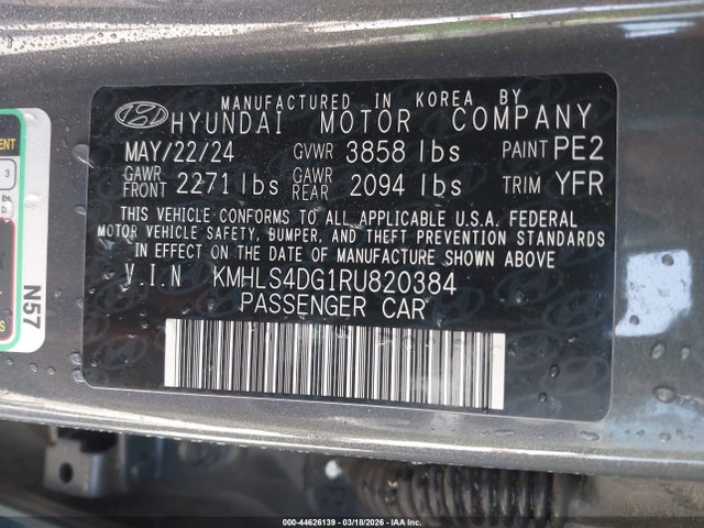44626139 :رقم المزاد ، KMHLS4DG1RU820384 vin ، 2024 Hyundai Elantra Sel مزاد بيع
