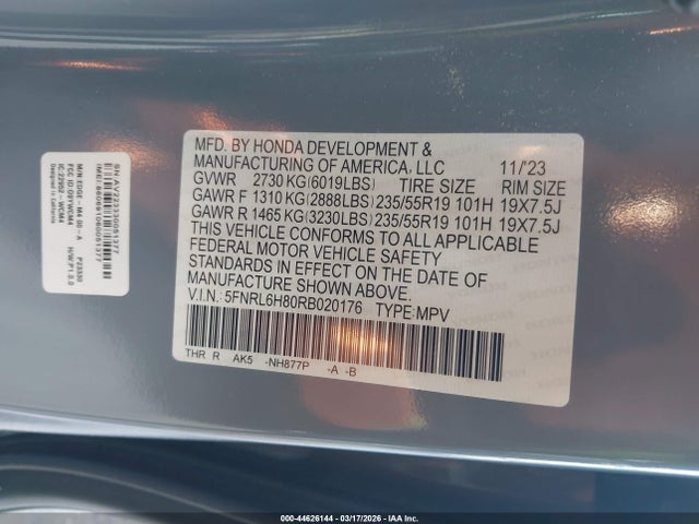 Honda Odyssey Touring 2024 5FNRL6H80RB020176 Image 9