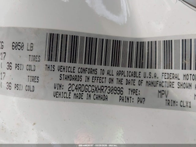 Продажа на аукционе авто 2017 Dodge Grand Caravan Sxt, vin: 2C4RDGCGXHR730996, номер лота: 44626157