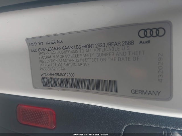 Продажа на аукционе авто 2021 Audi S4 Prestige Tfsi Quattro Tiptronic, vin: WAUC4AF49MA017300, номер лота: 44626180