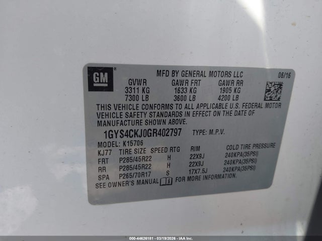 Продажа на аукционе авто 2016 Cadillac Escalade Premium Collection, vin: 1GYS4CKJ0GR402797, номер лота: 44626181
