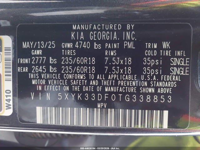 Aukcja sprzedaży 2026 Kia Sportage Ex, vin: 5XYK33DF0TG338853, numer aukcji: 44626194