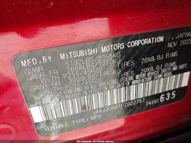 Продаж на аукціоні авто 2023 Mitsubishi Outlander Se 2.5 2wd/se Black Edition 2wd/se Special Edition 2wd, vin: JA4J3UA81PZ022757, номер лоту: 44626208