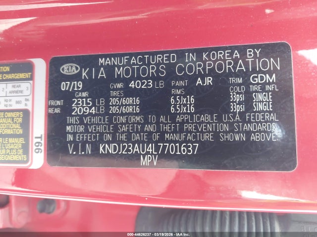 Aukcja sprzedaży 2020 Kia Soul Lx, vin: KNDJ23AU4L7701637, numer aukcji: 44626237