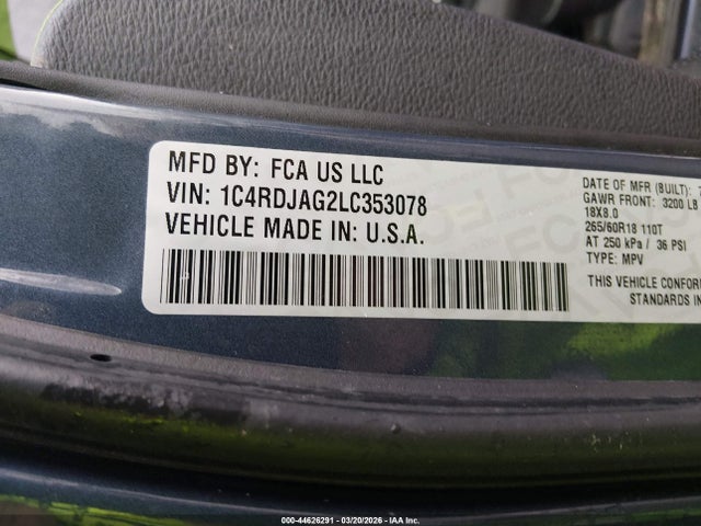 Продажа на аукционе авто 2020 Dodge Durango Sxt Plus Awd, vin: 1C4RDJAG2LC353078, номер лота: 44626291