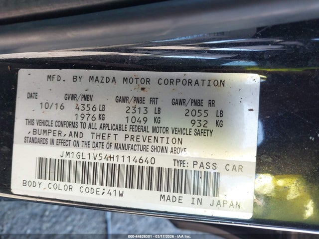 44626301 :رقم المزاد ، JM1GL1V54H1114640 vin ، 2017 Mazda Mazda6 Touring مزاد بيع