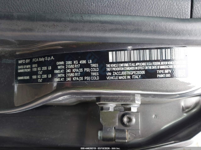 44626319 :رقم المزاد ، ZACCJBBT6GPE29306 vin ، 2016 Jeep Renegade Latitude مزاد بيع