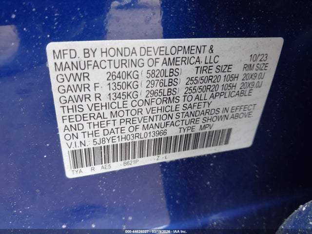 Aukcja sprzedaży 2024 Acura Mdx A-spec, vin: 5J8YE1H03RL013966, numer aukcji: 44626327