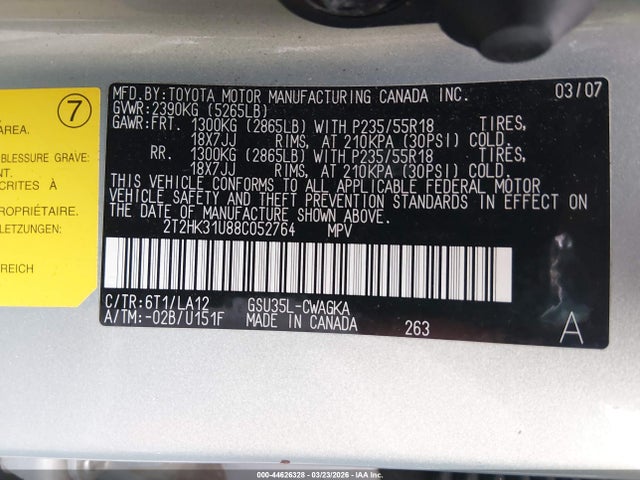 Aukcja sprzedaży 2008 Lexus Rx 350, vin: 2T2HK31U88C052764, numer aukcji: 44626328