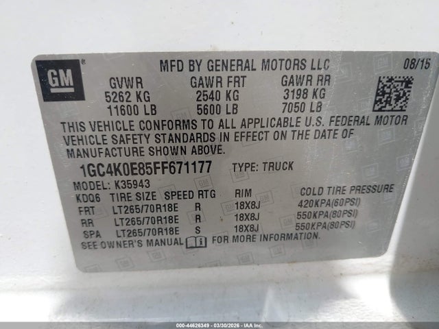 Aukcja sprzedaży 2015 Chevrolet Silverado 3500hd Ltz, vin: 1GC4K0E85FF671177, numer aukcji: 44626349