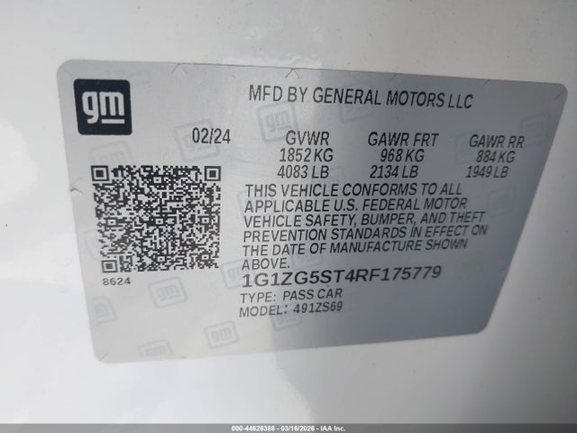 Aukcja sprzedaży 2024 Chevrolet Malibu Fwd Rs, vin: 1G1ZG5ST4RF175779, numer aukcji: 44626388