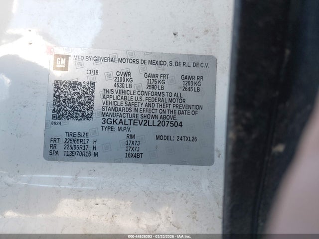 Aukcja sprzedaży 2020 Gmc Terrain Sle, vin: 3GKALTEV2LL207504, numer aukcji: 44626393