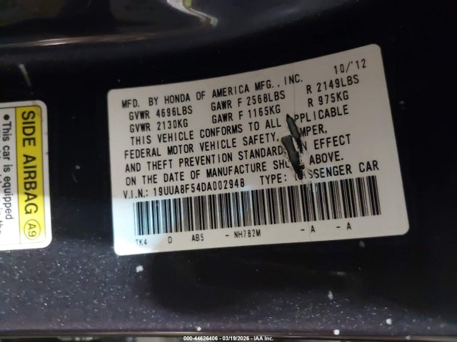 2013 Acura Tl 3.5 მანქანა იყიდება აუქციონზე, vin: 19UUA8F54DA002948, აუქციონის ნომერი: 44626406