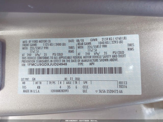 1FMCU9GDXJUD24948 Ford ESCAPE SE