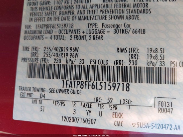 2020 FORD MUSTANG 1FATP8FF6L5159718 Photo 8