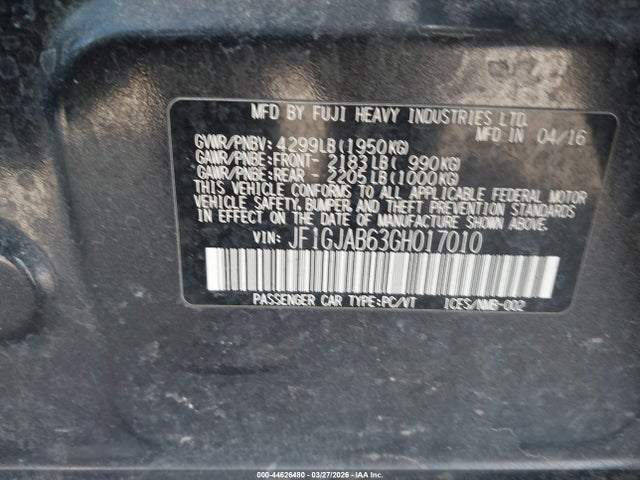 2016 Subaru Impreza 2.0i Premium მანქანა იყიდება აუქციონზე, vin: JF1GJAB63GH017010, აუქციონის ნომერი: 44626480