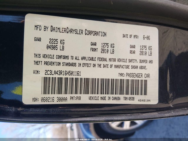 44626515 :رقم المزاد ، 2C3LA43R16H501161 vin ، 2006 Chrysler 300 مزاد بيع