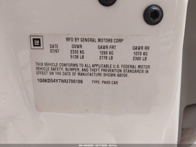 Aukcja sprzedaży 1998 Cadillac Deville Standard, vin: 1G6KD54Y7WU706106, numer aukcji: 44626559