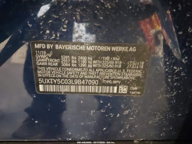Aukcja sprzedaży 2020 Bmw X3 Xdrive30i, vin: 5UXTY5C03L9B47090, numer aukcji: 44626568
