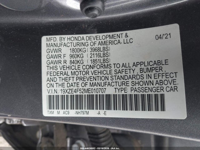 Honda INSIGHT EX 2021 19XZE4F52ME010707 Image 9