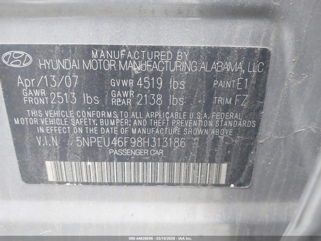 2008 HYUNDAI SONATA 5NPEU46F98H313186 Photo 8