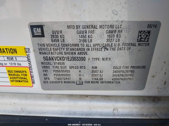 2014 BUICK ENCLAVE 5GAKVCKD1EJ363390 Photo 8