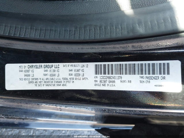 Продажа на аукционе авто 2012 Dodge Avenger Se, vin: 1C3CDZAB6CN311370, номер лота: 44626665