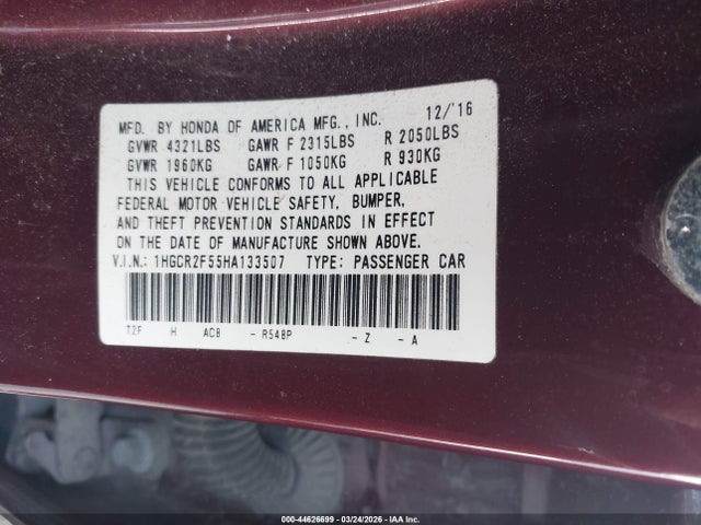 1HGCR2F55HA133507 Honda Accord Sport