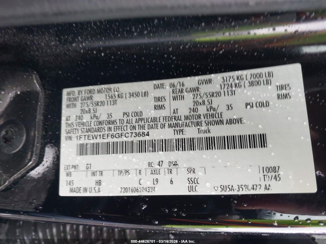 Ford F-150 Lariat 2016 1FTEW1EF6GFC73684 Image 9