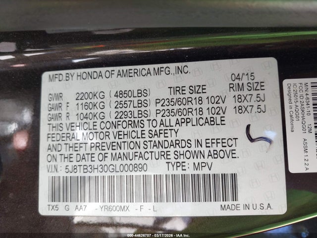 2016 ACURA RDX 5J8TB3H30GL000890 Photo 8