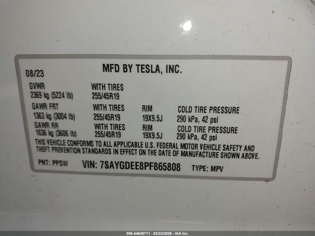 Aukcja sprzedaży 2023 Tesla Model Y Awd/long Range Dual Motor All-wheel Drive, vin: 7SAYGDEE8PF865808, numer aukcji: 44626711