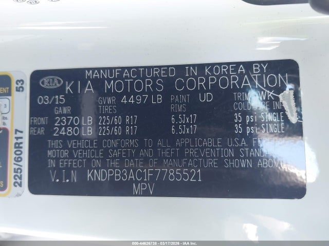 Продаж на аукціоні авто 2015 Kia Sportage Lx, vin: KNDPB3AC1F7785521, номер лоту: 44626738
