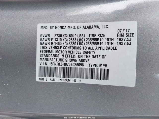 Honda Odyssey Elite 2018 5FNRL6H97JB026098 Image 9