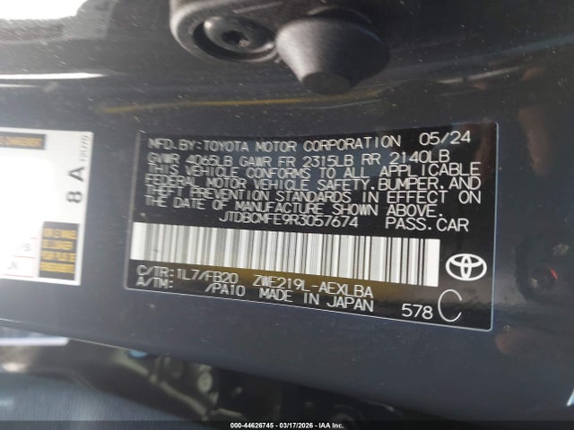 Продаж на аукціоні авто 2024 Toyota Corolla Hybrid Le, vin: JTDBCMFE9R3057674, номер лоту: 44626745