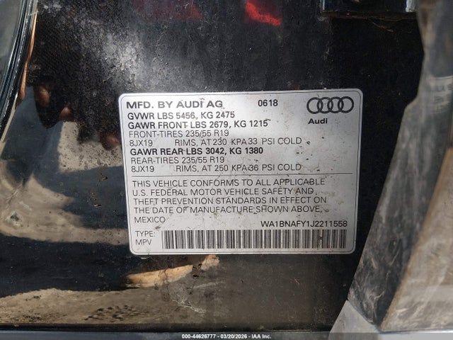 WA1BNAFY1J2211558 Audi Q5 2.0t Premium/2.0t Tech Premium