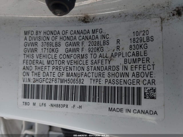 2021 HONDA CIVIC 2HGFC2F67MH506582 Photo 8